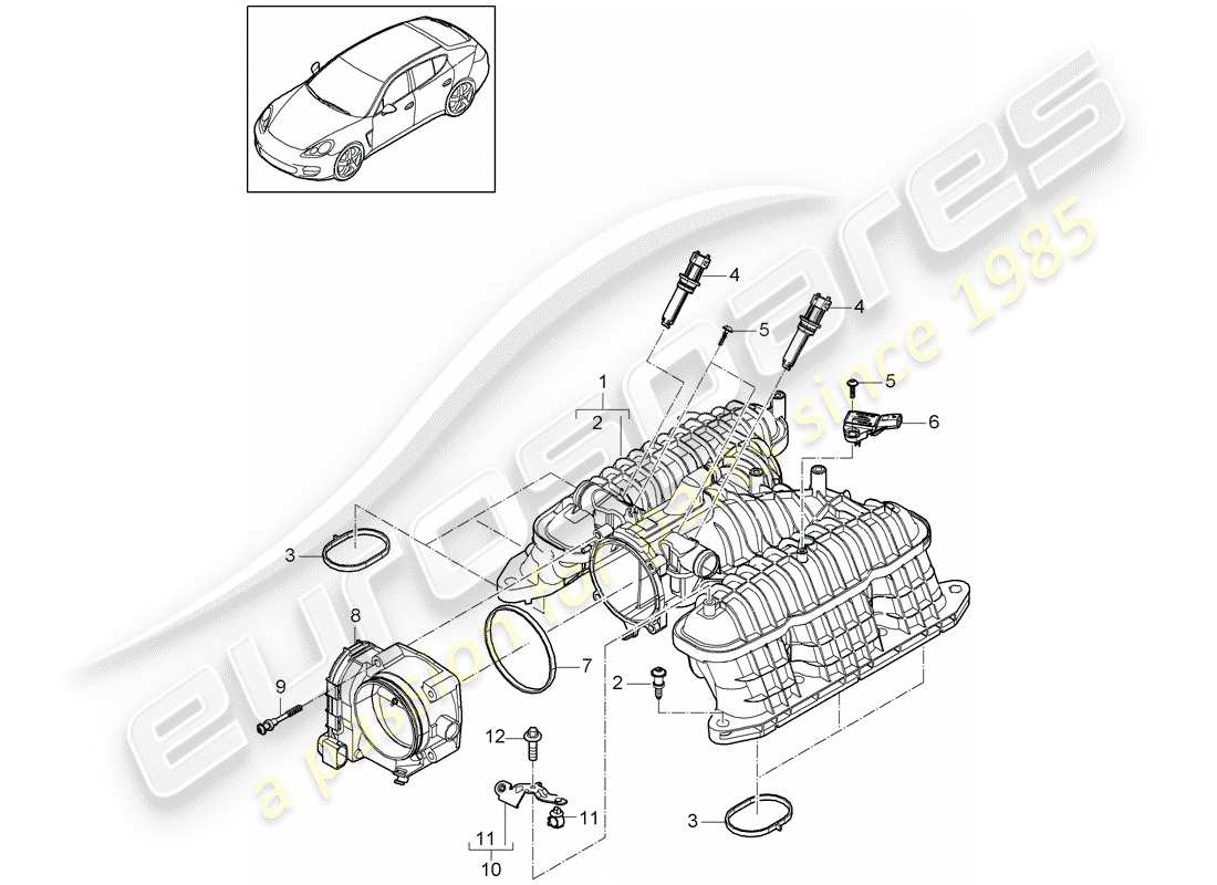 porsche panamera 970 (2013) intake air distributor part diagram