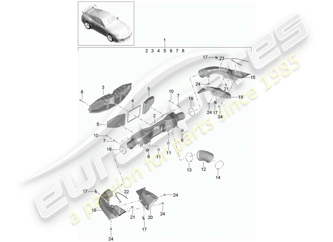 porsche 991r/gt3/rs (2015) air cleaner part diagram