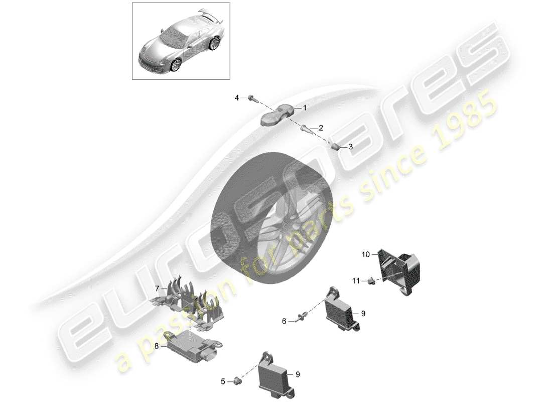 porsche 991r/gt3/rs (2015) tire pressure control system part diagram