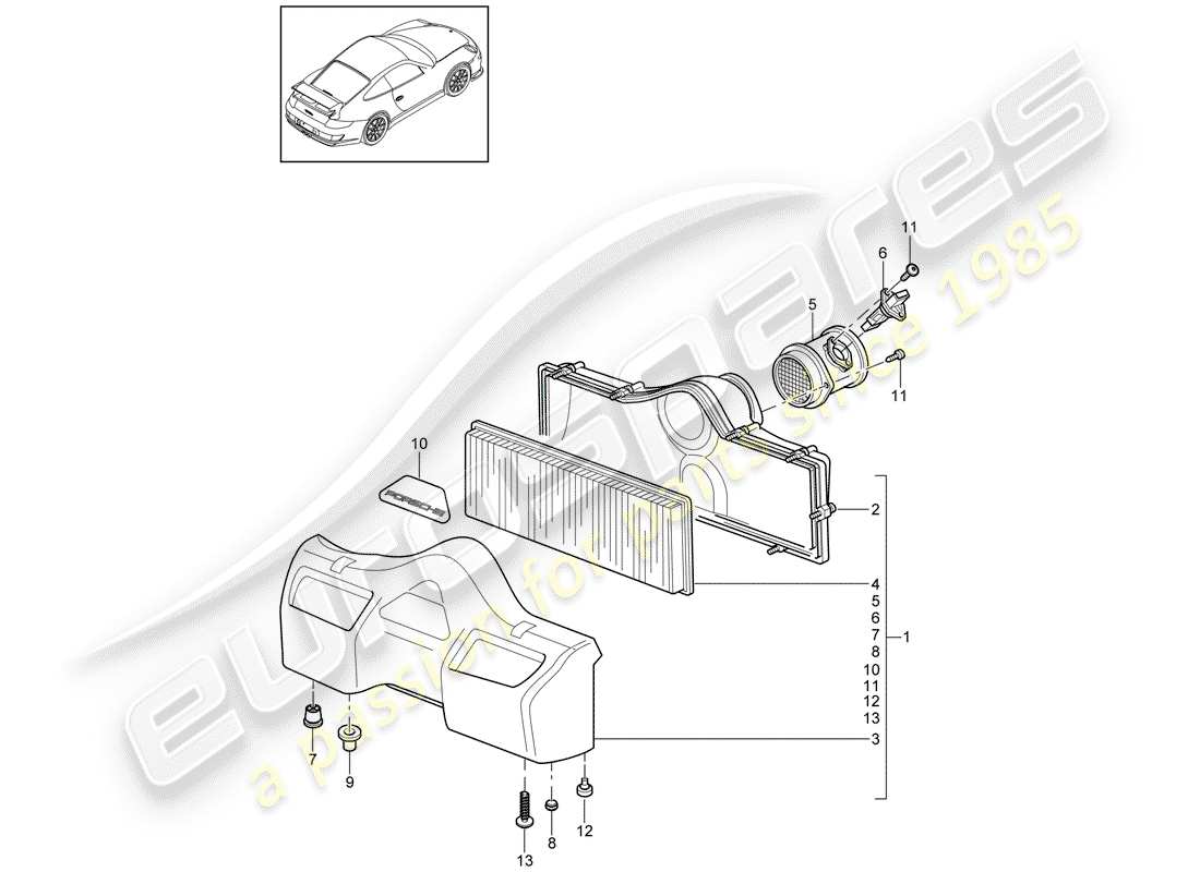 porsche 997 gt3 (2011) air cleaner part diagram