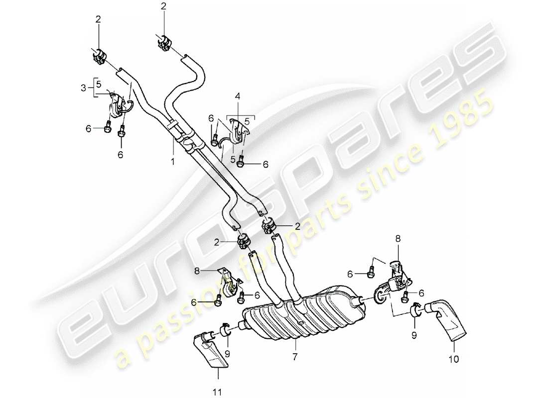 porsche cayenne (2005) exhaust system part diagram