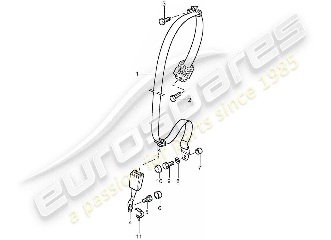 porsche 996 t/gt2 (2003) seat belt part diagram