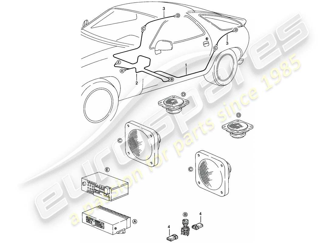 porsche 928 (1985) harness - loudspeaker part diagram