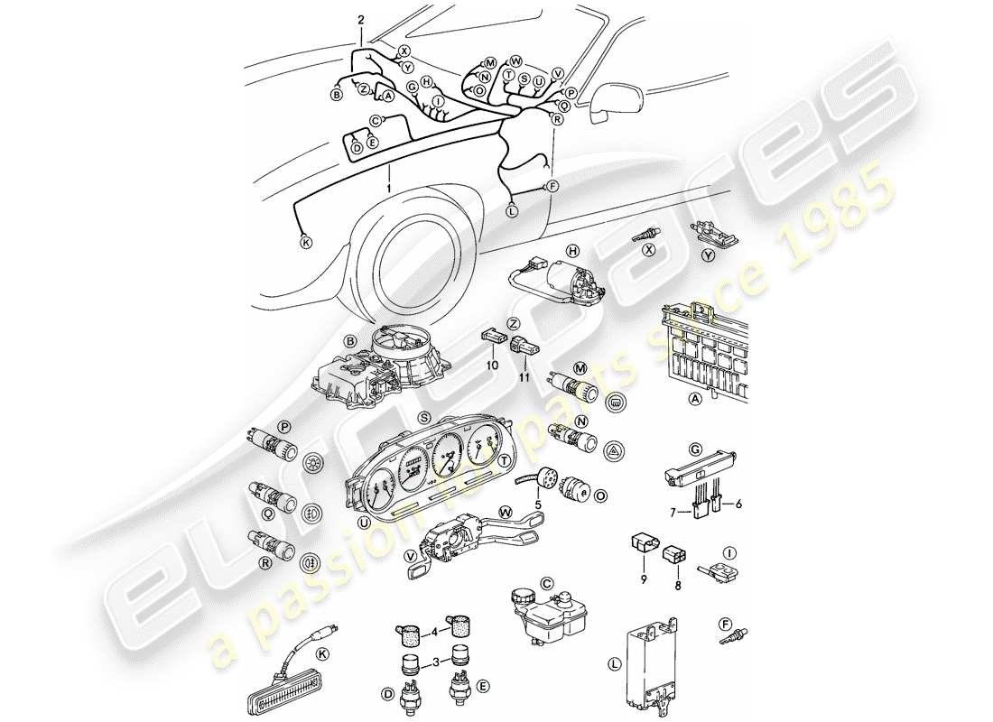 porsche 928 (1986) harness - dashboard part diagram