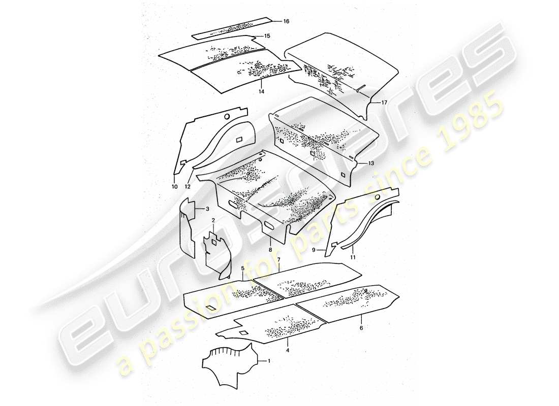 porsche 911 turbo (1977) body shell - sound absorbers part diagram