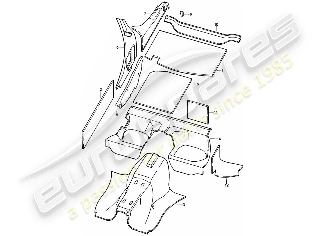 porsche 928 (1980) body shell - sound absorbers part diagram