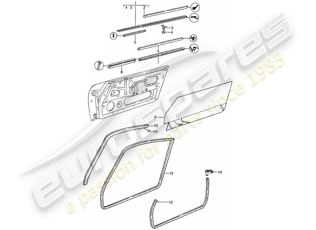 porsche 964 (1990) seal strip - doors part diagram