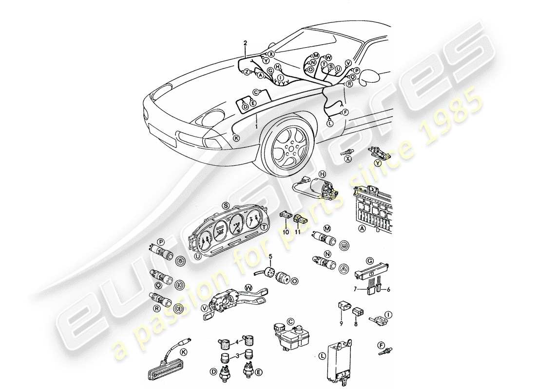 porsche 928 (1992) harness - dashboard part diagram