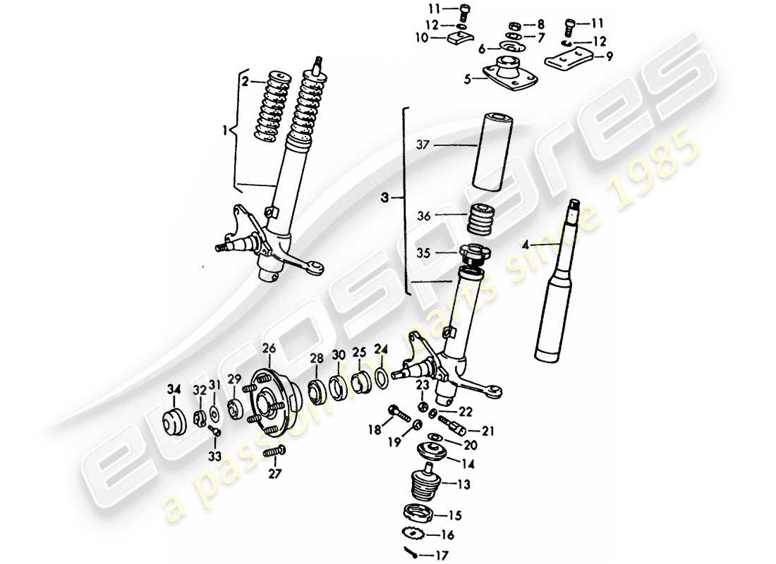 porsche 911/912 (1969) spring strut - shock absorber strut - d - mj 1969>> - mj 1969 part diagram