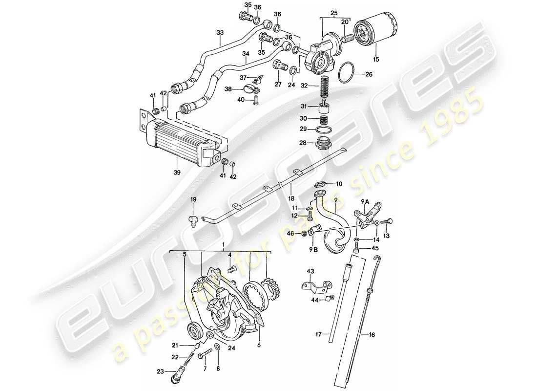 porsche 924 (1978) engine lubrication - engine oil cooler part diagram