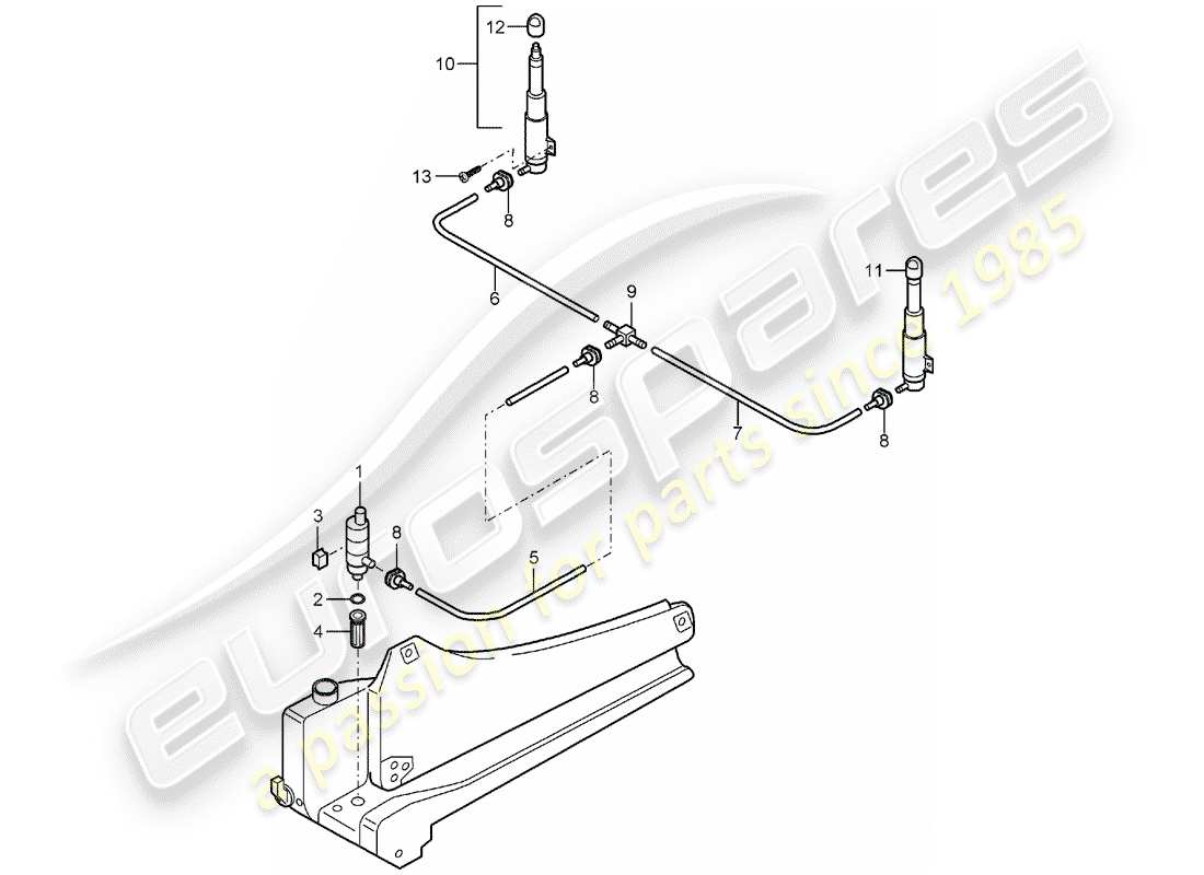 porsche carrera gt (2005) headlight washer system part diagram