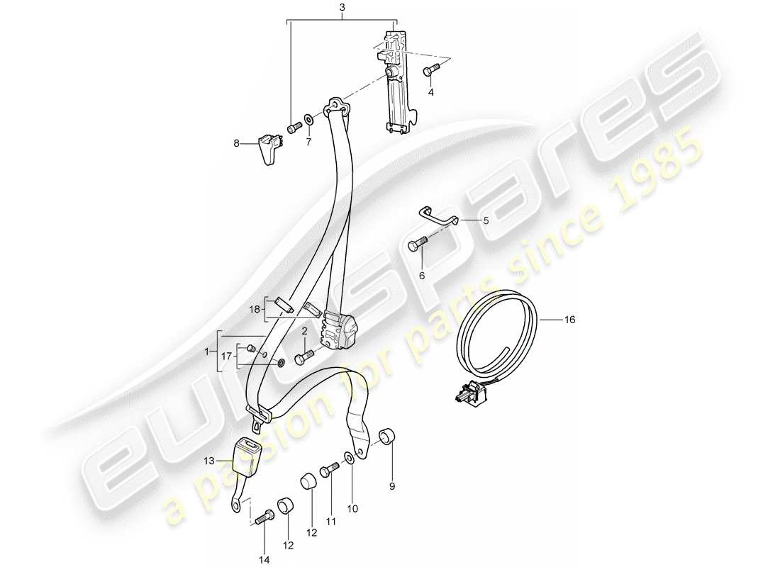 porsche 997 t/gt2 (2008) seat belt part diagram