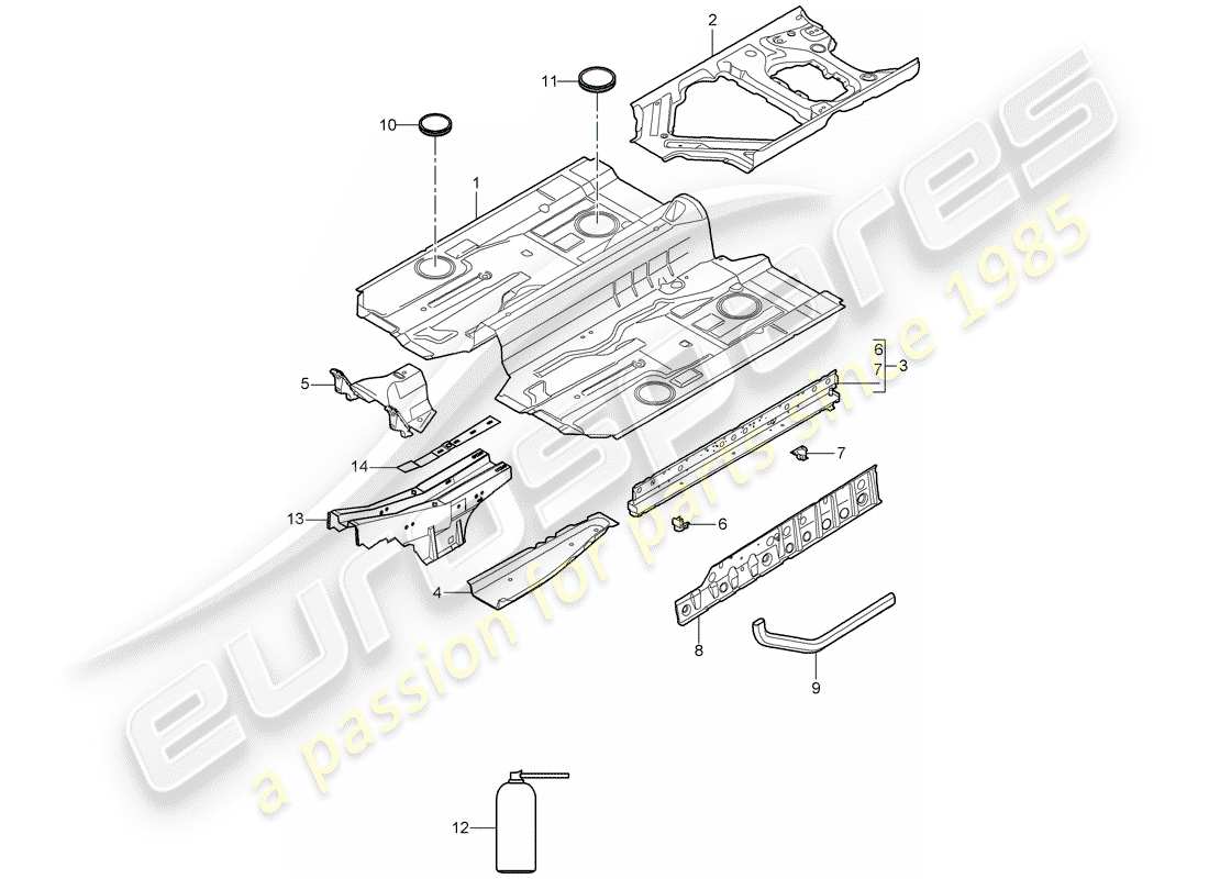 porsche 997 t/gt2 (2008) floor part diagram