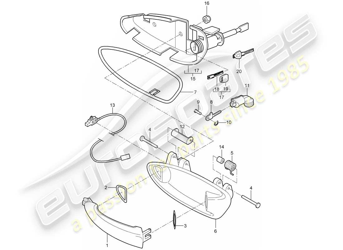 porsche 997 gt3 (2010) door handle part diagram