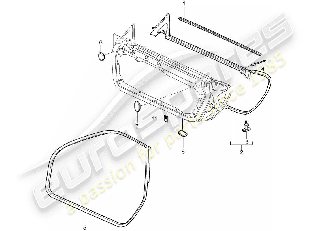 porsche 997 gt3 (2011) door seal part diagram