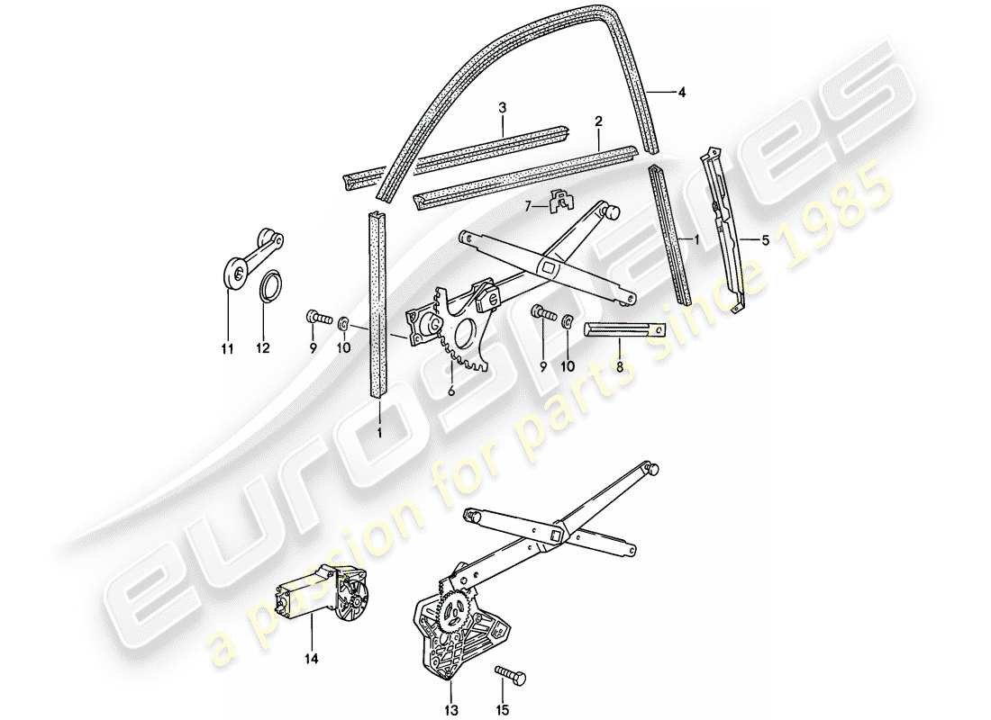 porsche 944 (1986) window regulator - glass channel part diagram