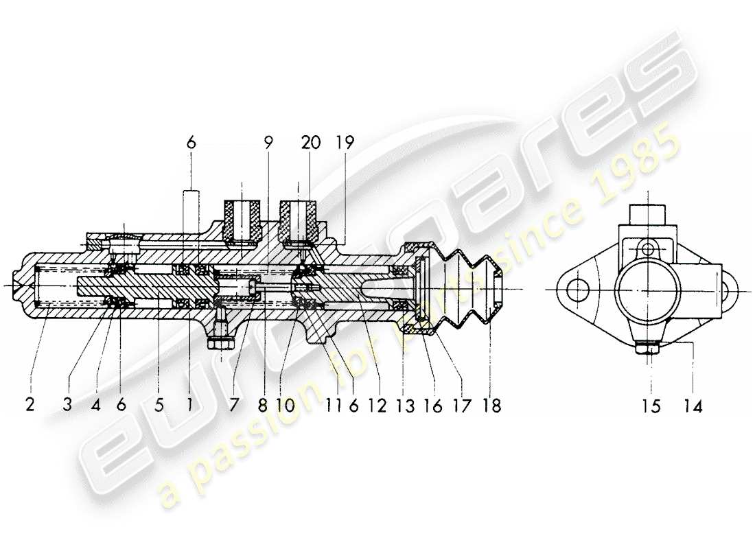 porsche 911/912 (1968) brake master cylinder - single parts - d - mj 1968>> - mj 1968 part diagram