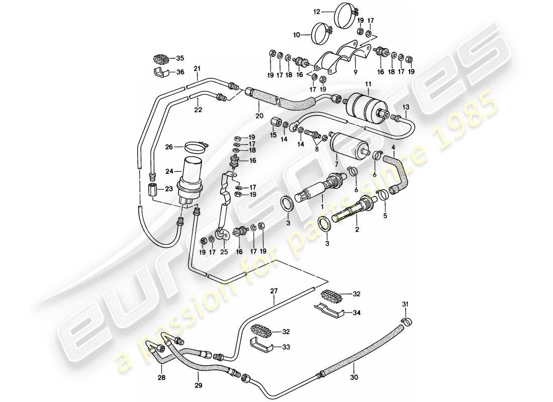 porsche 928 (1986) fuel system part diagram