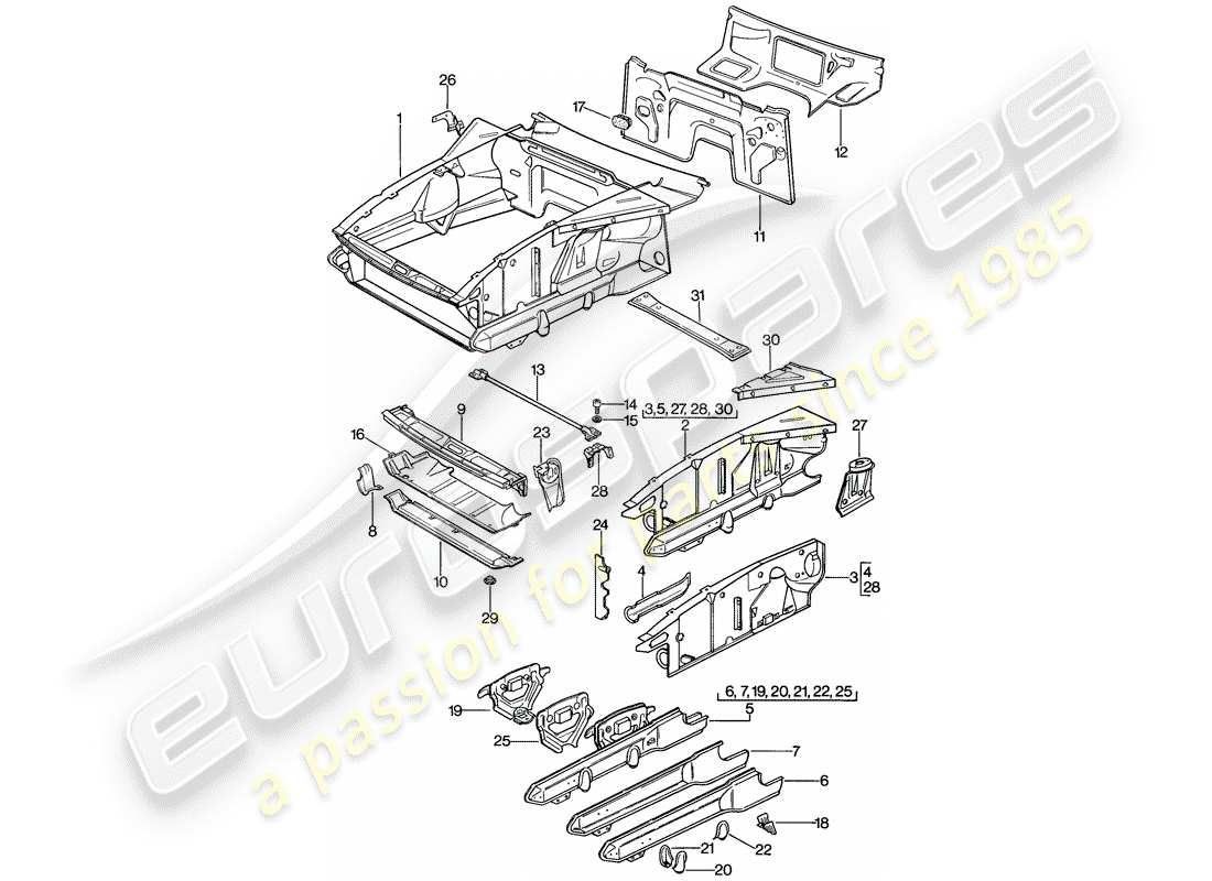 porsche 928 (1980) front end part diagram