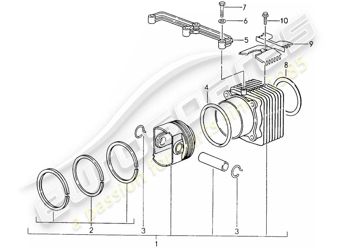 porsche 993 (1998) cylinder with pistons part diagram