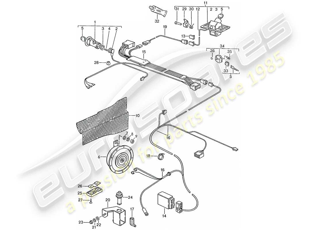 porsche 928 (1989) alarm system part diagram