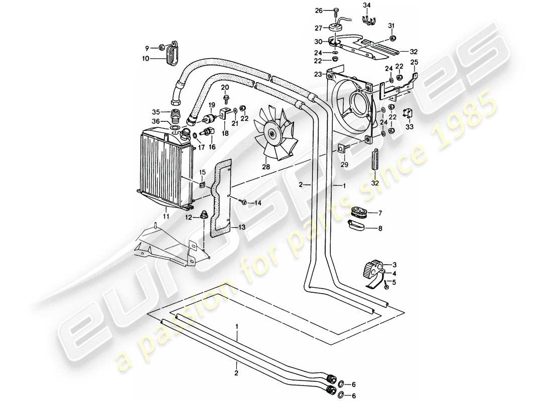 porsche 993 (1996) oil cooler - lines part diagram