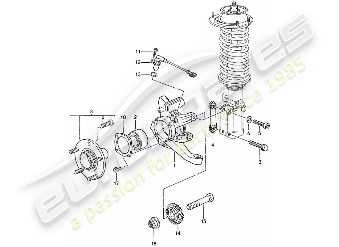 porsche 993 (1996) wheel carrier - wheel hub part diagram