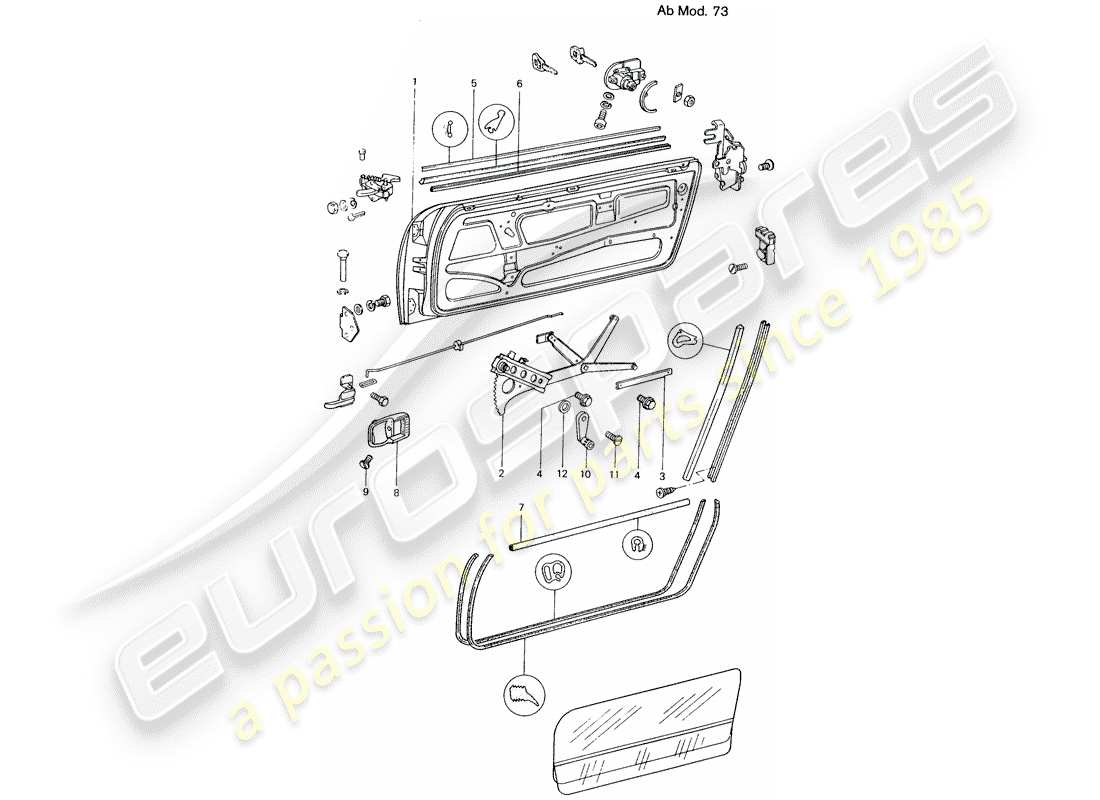 porsche 914 (1971) door - with installation parts - d - mj 1973>> part diagram