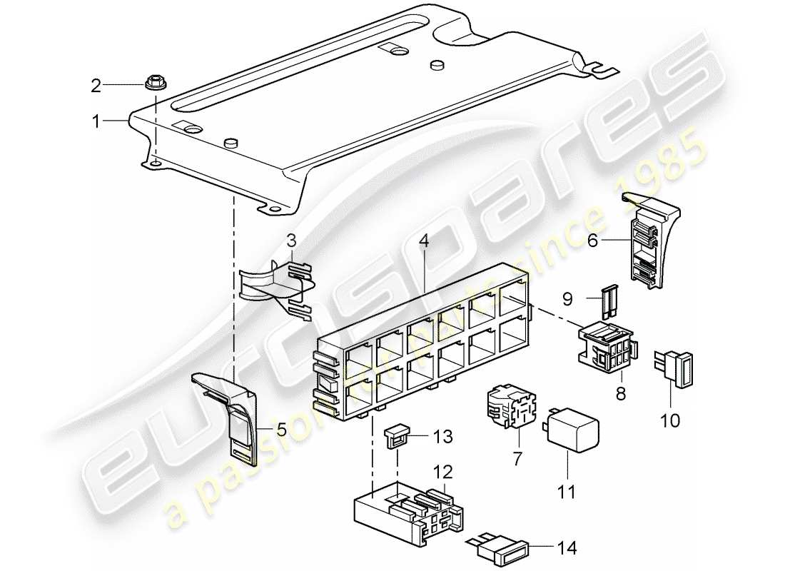 porsche 997 t/gt2 (2008) fuse box/relay plate part diagram