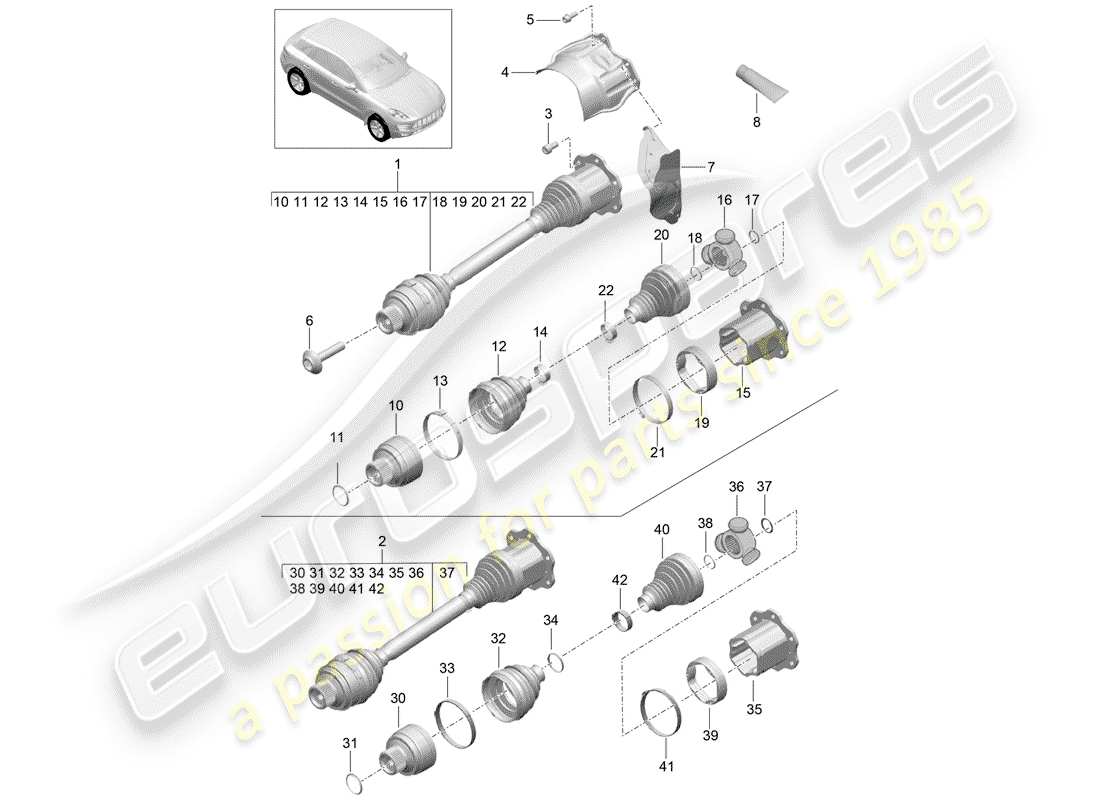 porsche macan (2016) drive shaft part diagram