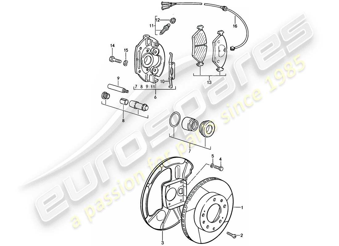 porsche 928 (1979) disc brakes - front axle - floating calliper - f 92-a0800 750>> - f 92-a0820 001>> part diagram