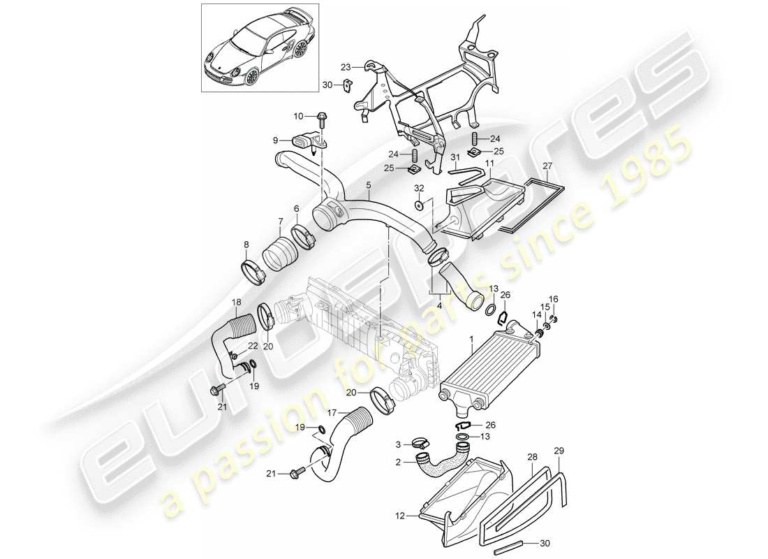 porsche 997 t/gt2 (2008) turbocharging part diagram