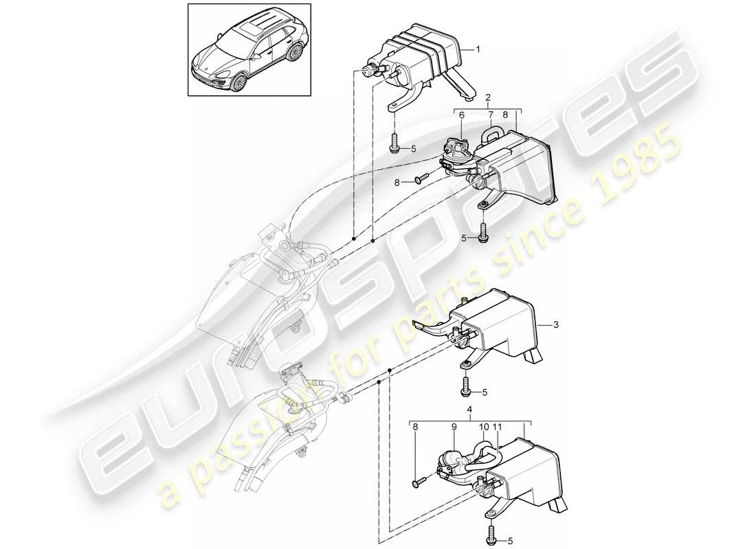 porsche cayenne e2 (2015) evaporative emission canister part diagram