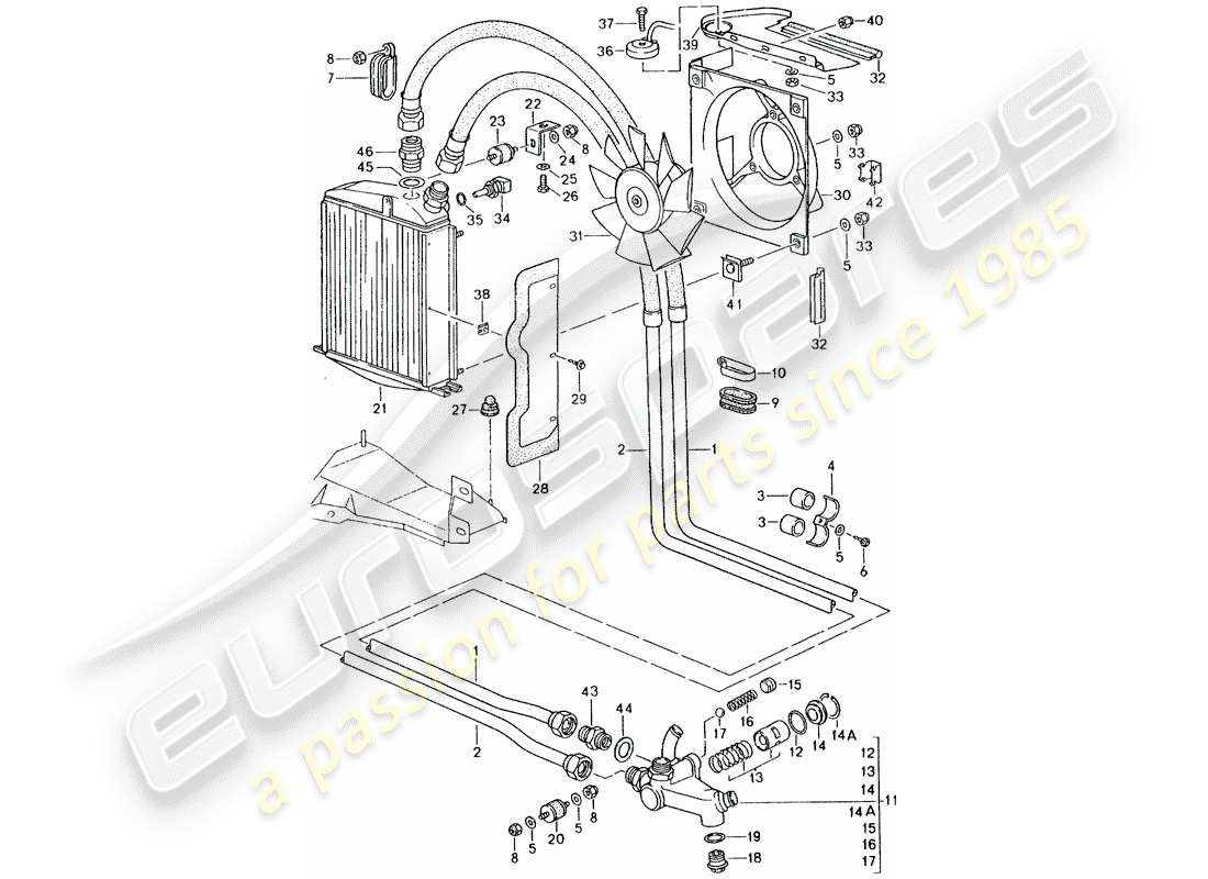 porsche 964 (1991) oil cooler - lines part diagram