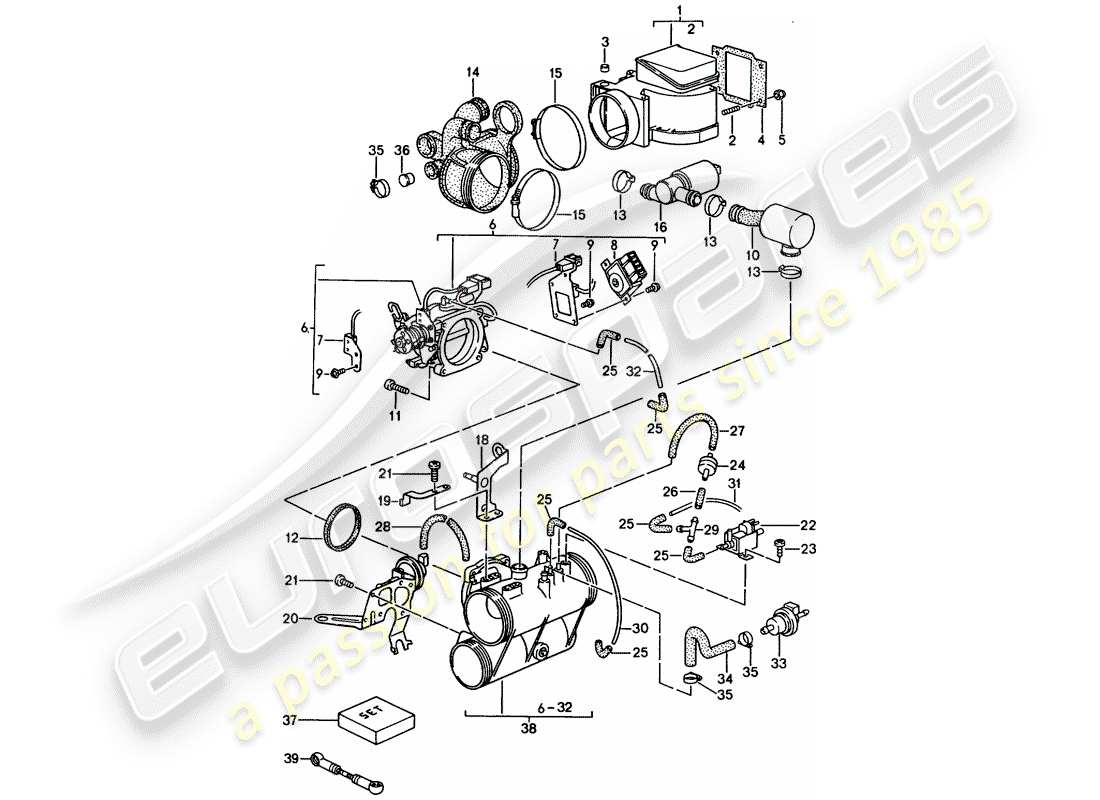 porsche 964 (1993) l-jetronic - flap-nozzle - intake housing - plastic part diagram