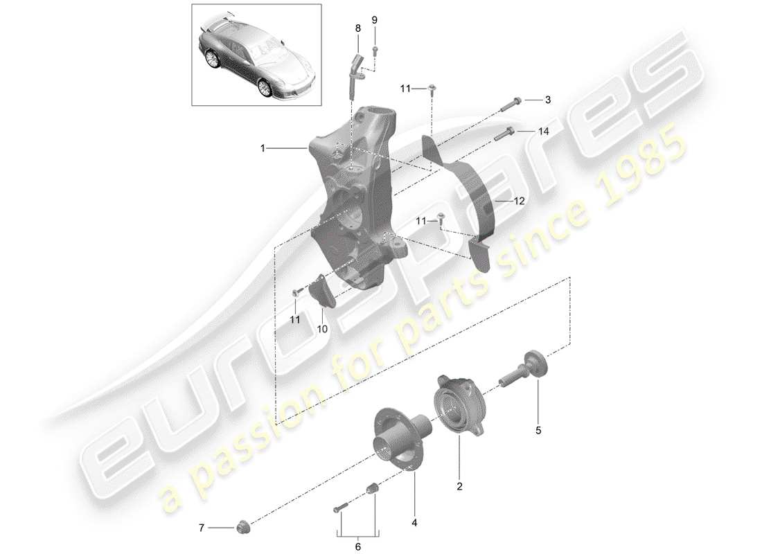 porsche 991r/gt3/rs (2017) wheel carrier part diagram