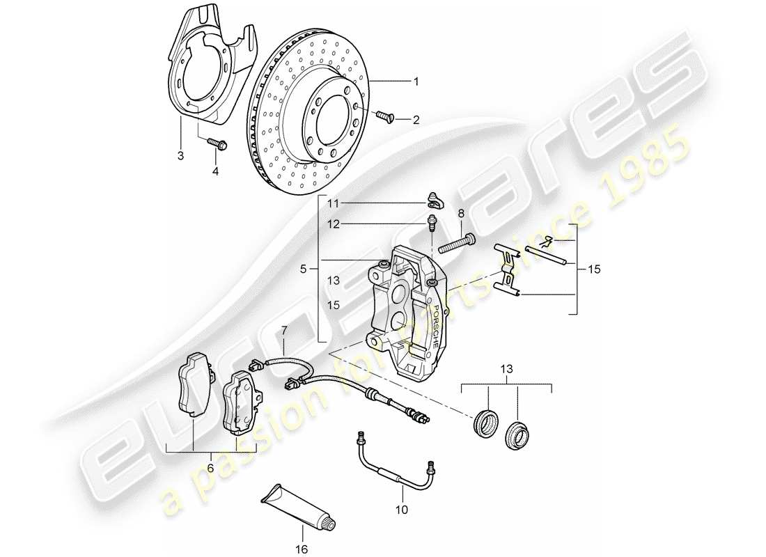 porsche 997 t/gt2 (2008) disc brakes part diagram