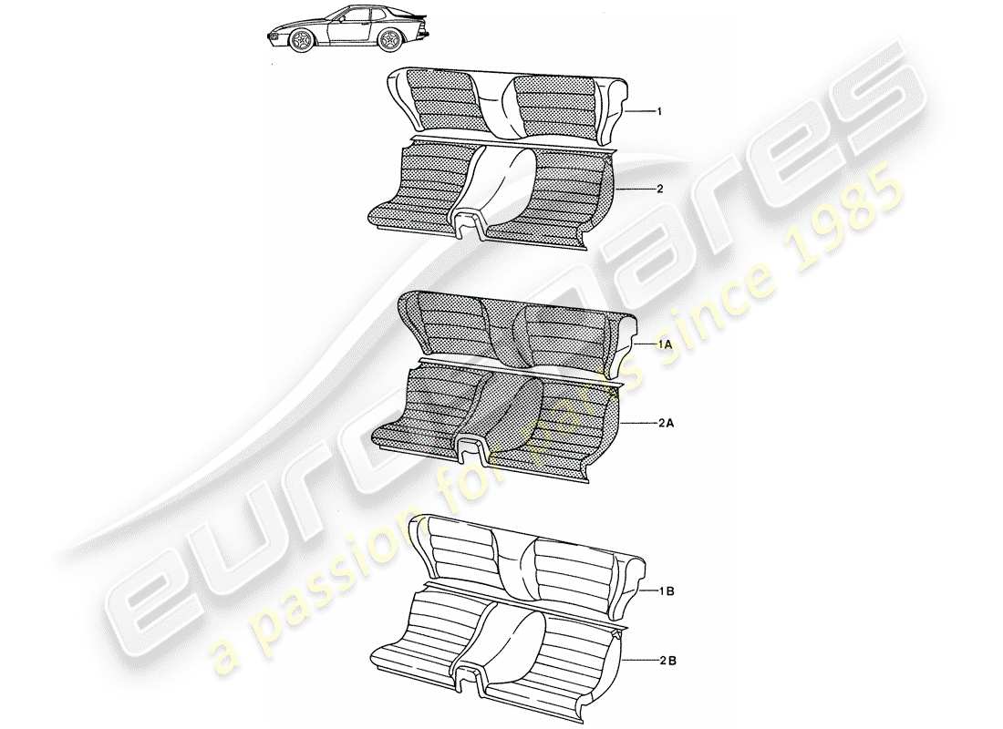 porsche seat 944/968/911/928 (1990) emergency seat - complete - - d - mj 1989>> - mj 1990 part diagram