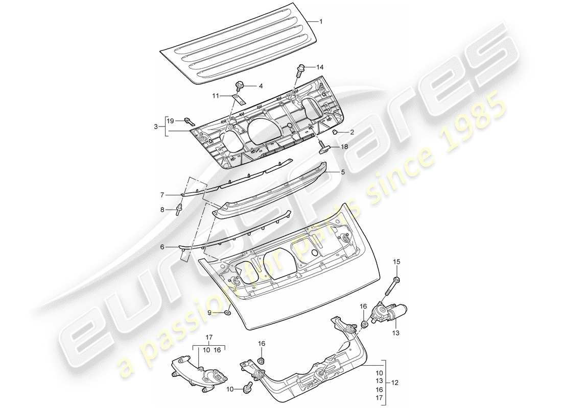 porsche 997 gen. 2 (2009) rear spoiler part diagram