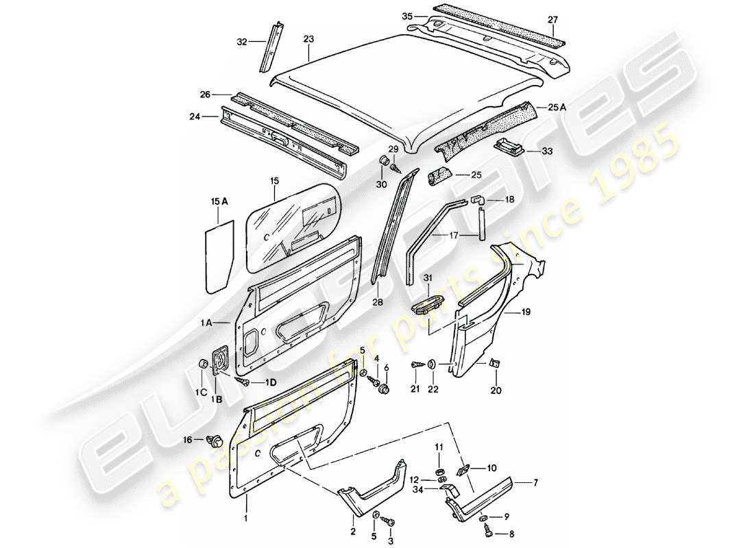 porsche 924 (1982) trims part diagram