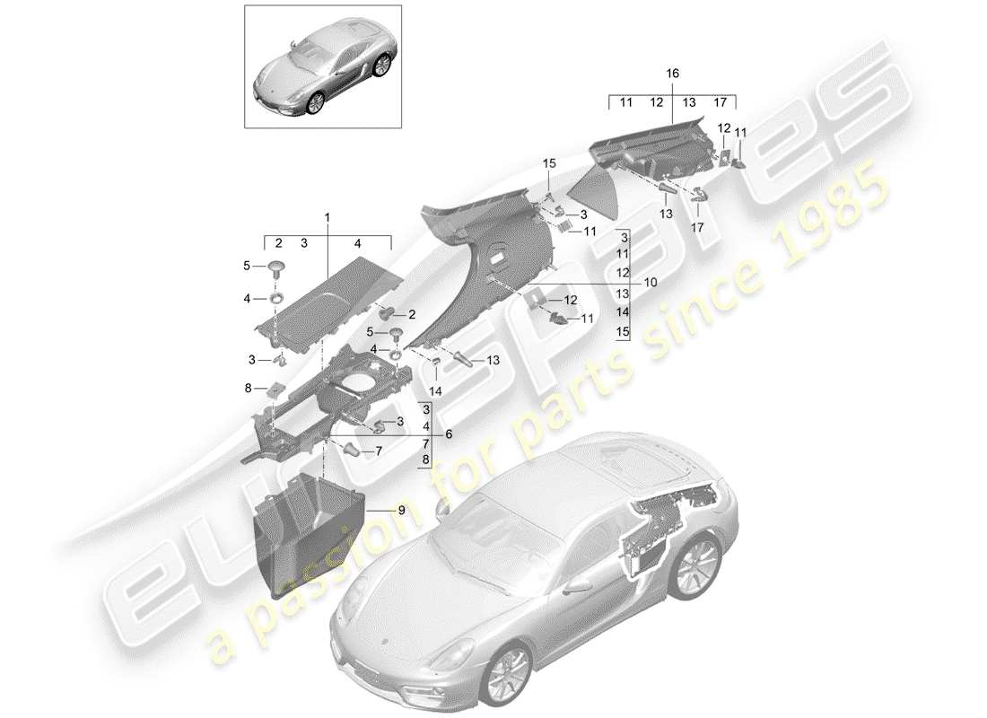 porsche cayman 981 (2016) trims part diagram