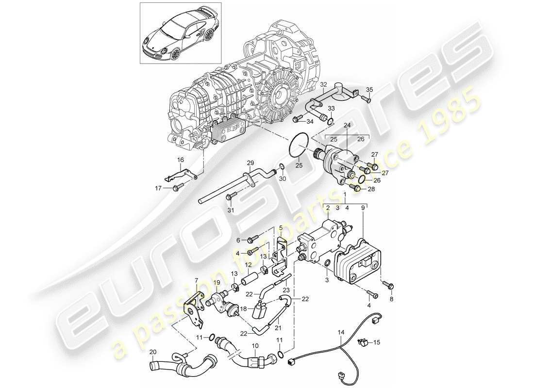 porsche 911 t/gt2rs (2013) gear oil cooler part diagram