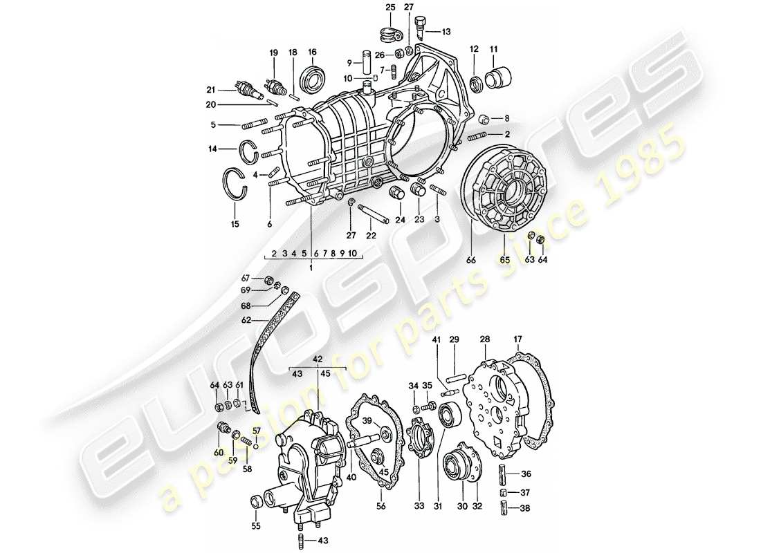 porsche 911 (1981) replacement transmission - transmission case - spm part diagram