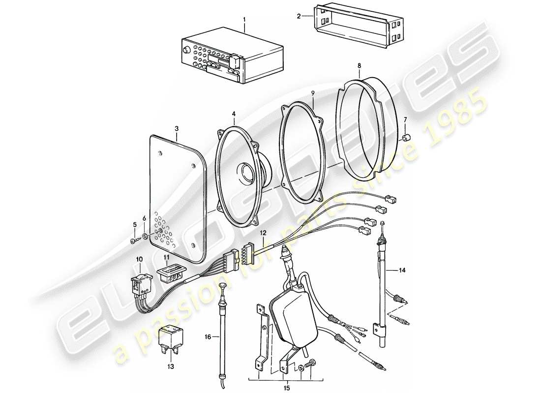 porsche 924s (1987) radio unit - accessories part diagram