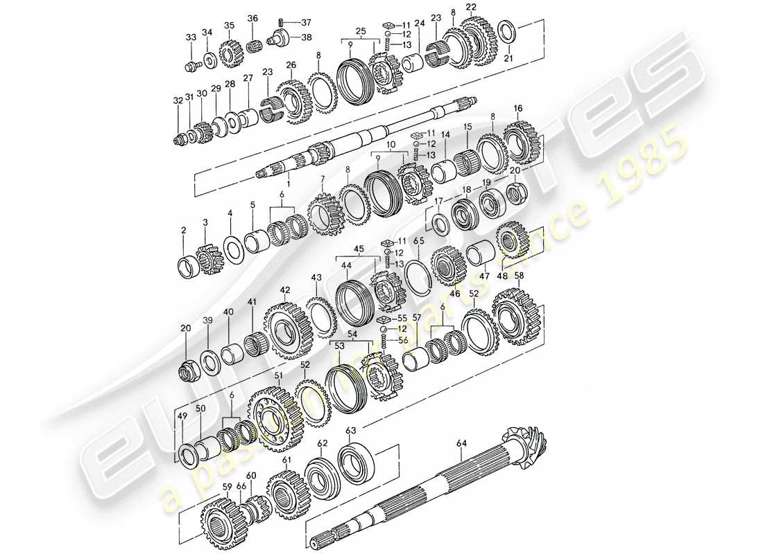 porsche 959 (1987) gears and shafts part diagram