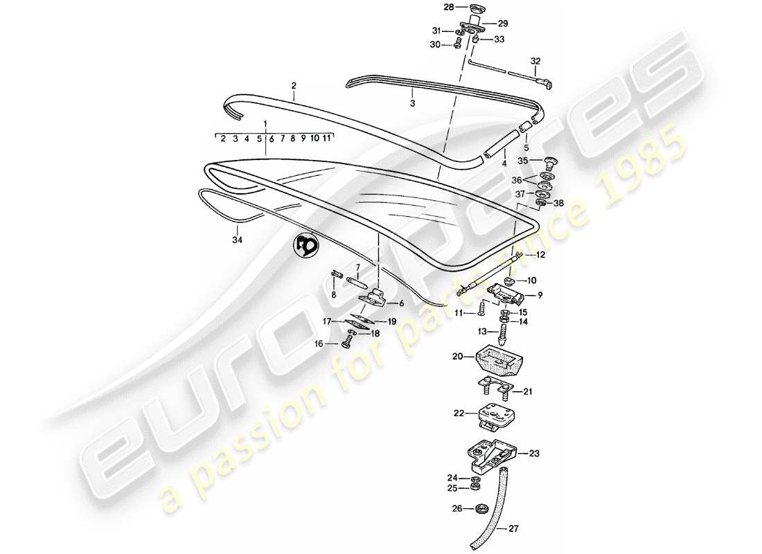 porsche 924 (1985) rear trunk lid - without: - spoiler part diagram