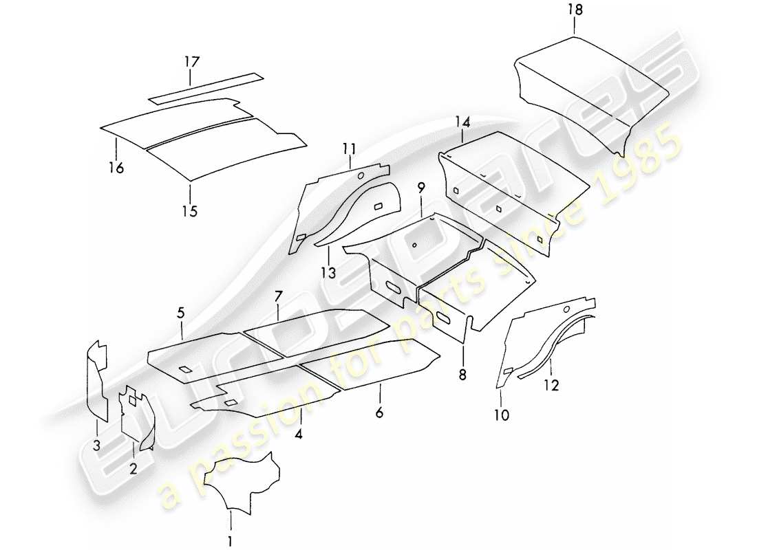 porsche 911 (1971) body shell - sound absorber part diagram