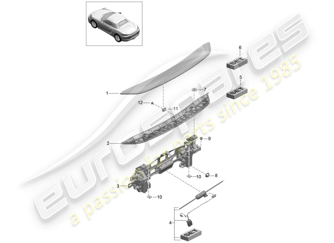 porsche 718 boxster (2018) rear spoiler part diagram