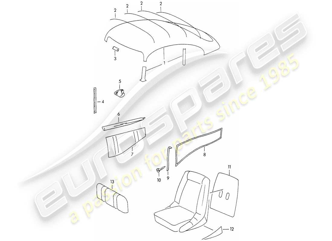 porsche 356/356a (1957) trims - interior equipment part diagram