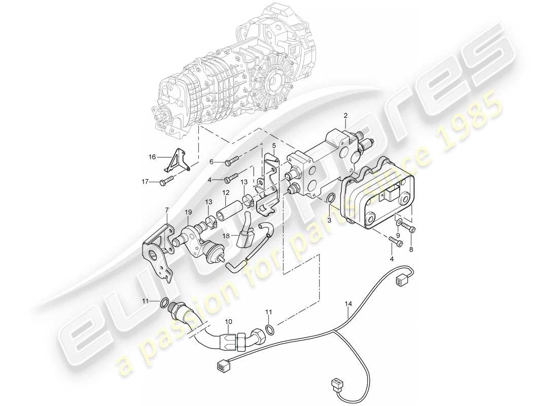 porsche 996 t/gt2 (2004) gear oil cooler - lines part diagram